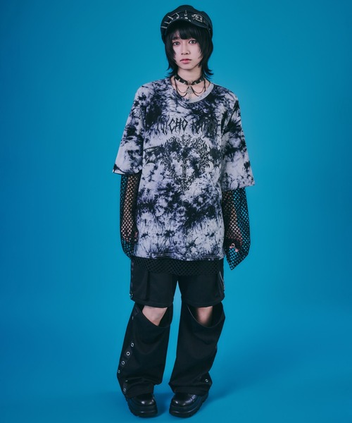 BENDER TOKYO（ベンダートウキョウ）の「［PSYCHO☆NATION サイコネーション］グラフィック ロゴプリント タイダイ染め オーバーサイズTシャツ＋メッシュ ロングTシャツ アンサンブル2点セット（アンサンブル・メンズ・ホワイト系/ブラック系・L/M）」の11枚目の写真