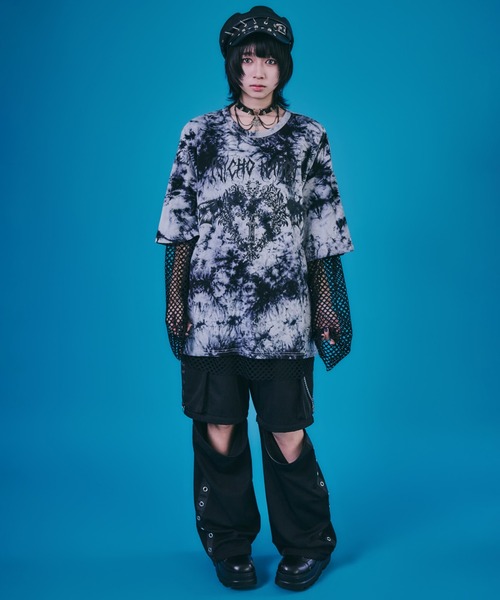 BENDER TOKYO（ベンダートウキョウ）の「［PSYCHO☆NATION サイコネーション］グラフィック ロゴプリント タイダイ染め オーバーサイズTシャツ＋メッシュ ロングTシャツ アンサンブル2点セット（アンサンブル・メンズ・ホワイト系/ブラック系・L/M）」の12枚目の写真