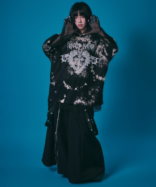 BENDER TOKYO（ベンダートウキョウ）の「［PSYCHO☆NATION サイコネーション］グラフィック ロゴプリント タイダイ染め オーバーサイズTシャツ＋メッシュ ロングTシャツ アンサンブル2点セット（アンサンブル・メンズ・ホワイト系/ブラック系・L/M）」の15枚目の写真