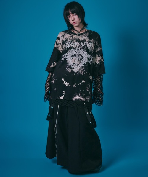 BENDER TOKYO（ベンダートウキョウ）の「［PSYCHO☆NATION サイコネーション］グラフィック ロゴプリント タイダイ染め オーバーサイズTシャツ＋メッシュ ロングTシャツ アンサンブル2点セット（アンサンブル・メンズ・ホワイト系/ブラック系・L/M）」の14枚目の写真