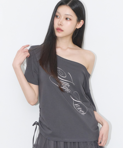 ILLIGO(イリゴ)の「リボンストリングオフショルダーTシャツチャコール(Tシャツ/カットソー・レディース・その他・OS)」の1枚目の写真
