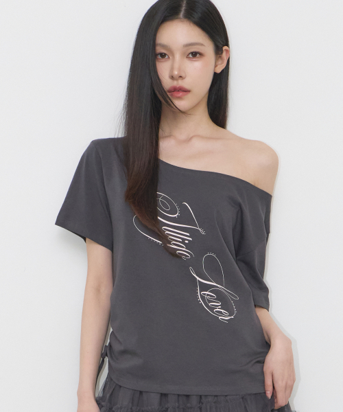 ILLIGO(イリゴ)の「リボンストリングオフショルダーTシャツチャコール(Tシャツ/カットソー・レディース・その他・OS)」の3枚目の写真