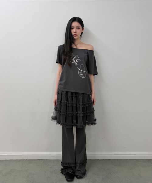 ILLIGO(イリゴ)の「リボンストリングオフショルダーTシャツチャコール(Tシャツ/カットソー・レディース・その他・OS)」の6枚目の写真