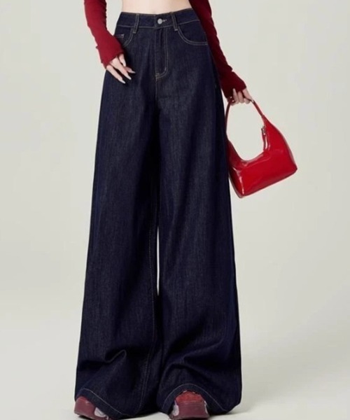 mielu(ミエル)の「ハイウエストワイドデニム(デニムパンツ・レディース・ネイビー・SMALL/LARGE/MEDIUM)」の3枚目の写真