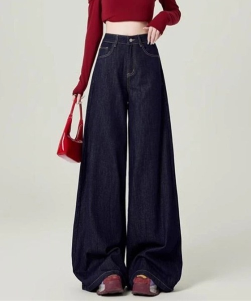 mielu(ミエル)の「ハイウエストワイドデニム(デニムパンツ・レディース・ネイビー・SMALL/LARGE/MEDIUM)」の5枚目の写真