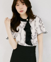 tocco closet（トッコ　クローゼット）の「【ZOZO限定】リボンプリント配色フリルボウタイブラウス（シャツ/ブラウス）」