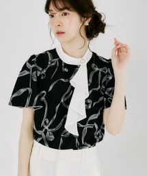 プリントボータイシャツブラウス BIGボータイシャツブラウス | natural couture(ナチュラルクチュール