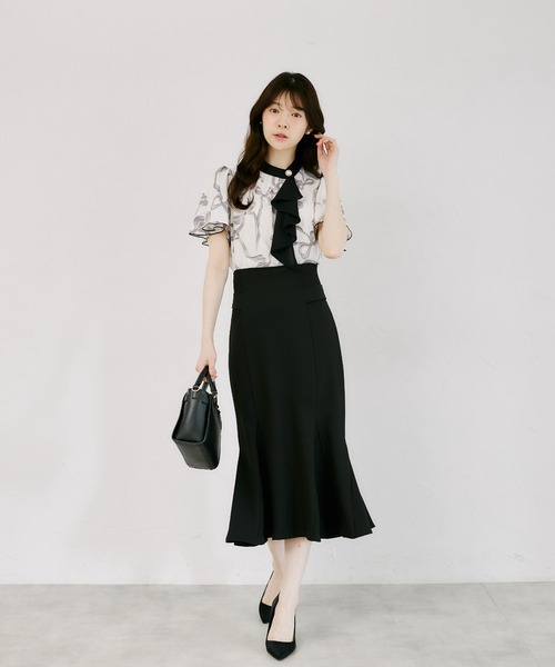 tocco closet(トッコ クローゼット)の「【ZOZO限定】リボンプリント配色フリルボウタイブラウス(シャツ/ブラウス・レディース・ブラック/オフホワイト・M)」の13枚目の写真