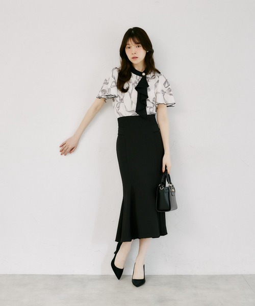 tocco closet(トッコ クローゼット)の「【ZOZO限定】リボンプリント配色フリルボウタイブラウス(シャツ/ブラウス・レディース・ブラック/オフホワイト・M)」の14枚目の写真