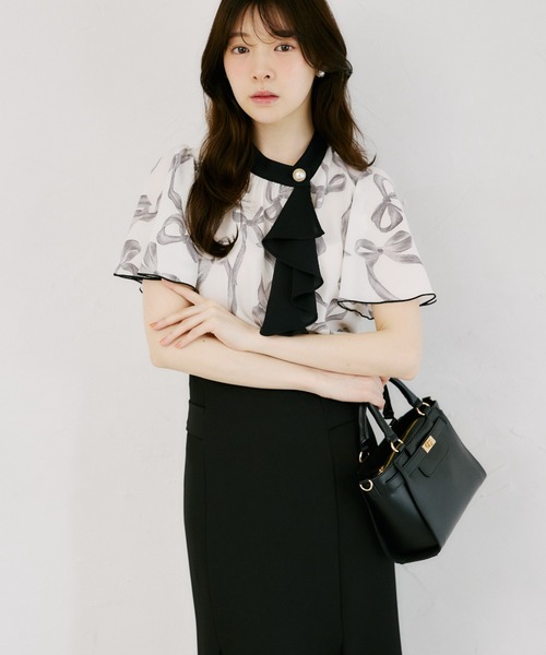 tocco closet(トッコ クローゼット)の「【ZOZO限定】リボンプリント配色フリルボウタイブラウス(シャツ/ブラウス・レディース・ブラック/オフホワイト・M)」の16枚目の写真