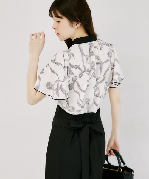 tocco closet(トッコ クローゼット)の「【ZOZO限定】リボンプリント配色フリルボウタイブラウス(シャツ/ブラウス・レディース・ブラック/オフホワイト・M)」の19枚目の写真
