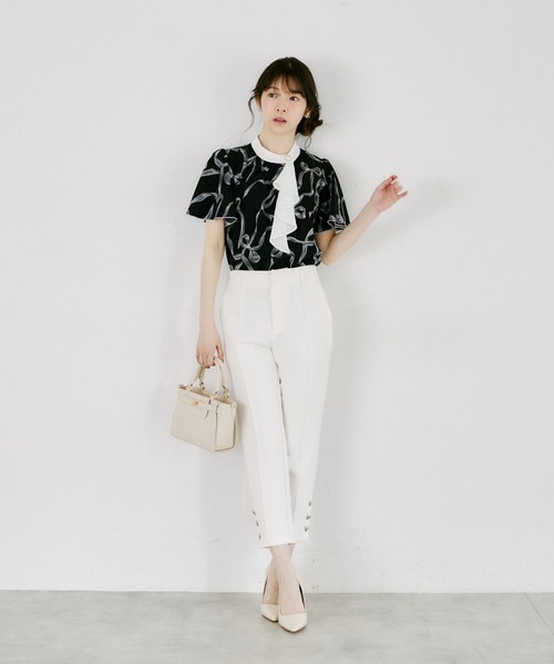 tocco closet(トッコ クローゼット)の「【ZOZO限定】リボンプリント配色フリルボウタイブラウス(シャツ/ブラウス・レディース・ブラック/オフホワイト・M)」の20枚目の写真