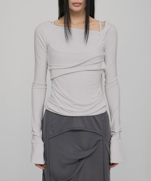 FLAREUP(フレアアップ)の「【FLAREUP】Layered Bustier Long Sleeve / 【フレアアップ】レイヤードビスチェ長袖Tシャツ(Tシャツ/カットソー・レディース・チャコール/ベージュ/グレー/ブラック・ONE SIZE)」の4枚目の写真