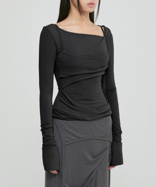 FLAREUP(フレアアップ)の「【FLAREUP】Layered Bustier Long Sleeve / 【フレアアップ】レイヤードビスチェ長袖Tシャツ(Tシャツ/カットソー・レディース・チャコール/ベージュ/グレー/ブラック・ONE SIZE)」の7枚目の写真