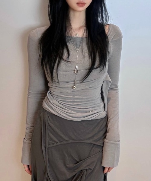 FLAREUP(フレアアップ)の「【FLAREUP】Layered Bustier Long Sleeve / 【フレアアップ】レイヤードビスチェ長袖Tシャツ(Tシャツ/カットソー・レディース・チャコール/ベージュ/グレー/ブラック・ONE SIZE)」の16枚目の写真