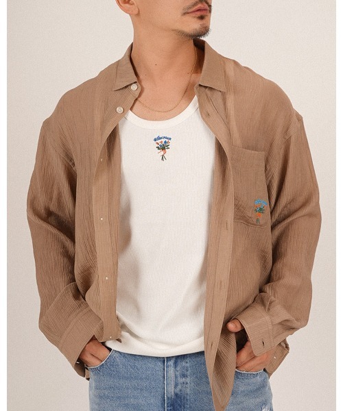 #Re:room(リルーム)の「シースルーカラーシャツ(シャツ/ブラウス・メンズ・イエロー/ベージュ/ホワイト・M-L/S-M)」の3枚目の写真