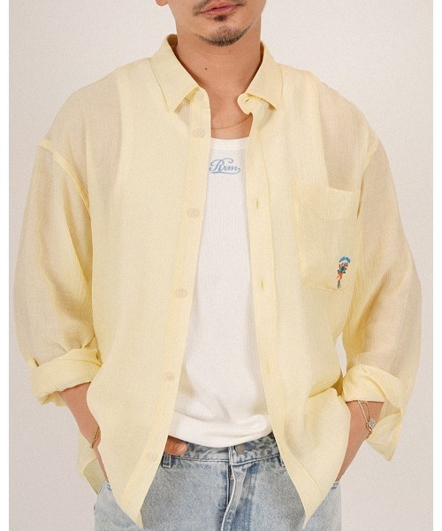 #Re:room(リルーム)の「シースルーカラーシャツ(シャツ/ブラウス・メンズ・イエロー/ベージュ/ホワイト・M-L/S-M)」の1枚目の写真