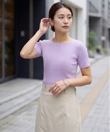 半袖ボートネックリブトップス