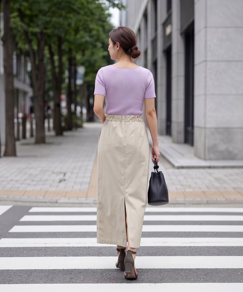 STYLE DELI(スタイルデリ)の「半袖ボートネックリブトップス(Tシャツ/カットソー・レディース・レッド/ホワイト/ライラック/ブラック・M)」の9枚目の写真