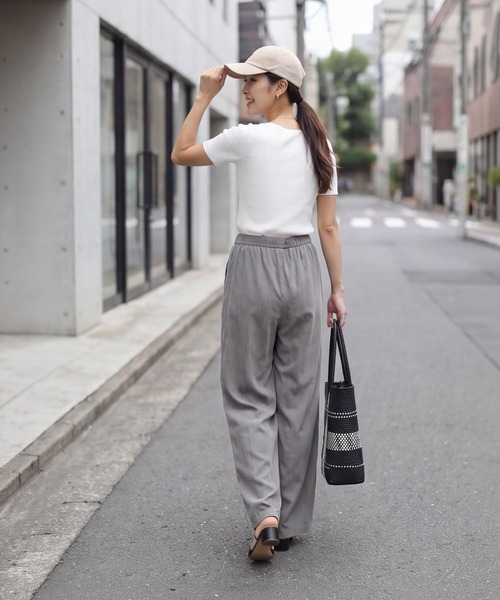STYLE DELI(スタイルデリ)の「半袖ボートネックリブトップス(Tシャツ/カットソー・レディース・レッド/ホワイト/ライラック/ブラック・M)」の22枚目の写真