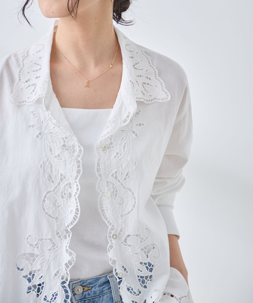 journal standard L'essage(ジャーナルスタンダードレサージュ)の「《追加》刺繍レースシャツ(シャツ/ブラウス・レディース・ホワイト/ブラック・FREE)」の2枚目の写真
