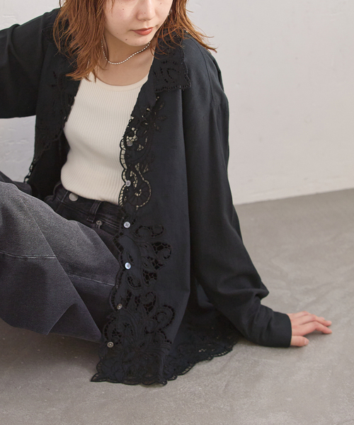 journal standard L'essage(ジャーナルスタンダードレサージュ)の「《追加》刺繍レースシャツ(シャツ/ブラウス・レディース・ホワイト/ブラック・FREE)」の8枚目の写真