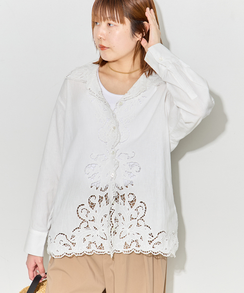 journal standard L'essage(ジャーナルスタンダードレサージュ)の「《追加》刺繍レースシャツ(シャツ/ブラウス・レディース・ホワイト/ブラック・FREE)」の10枚目の写真