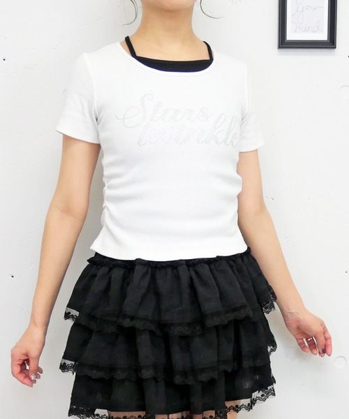 FUN(ファン)の「ラインストーンレイヤードプルオーバー(Tシャツ/カットソー・レディース・チャコールグレー/オフホワイト/ブラック・FREE)」の1枚目の写真