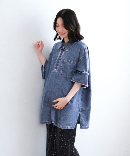 セール】【産前・産後対応】マタニティ／スースーデニムZIPチュニック
