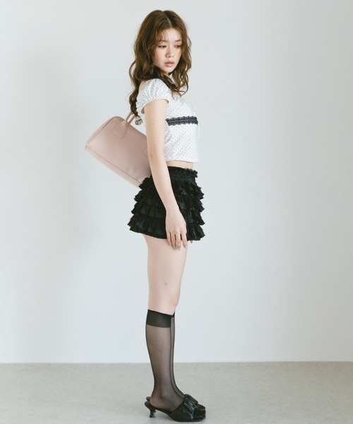 VANNIE U(ヴァニーユー)の「レース切り替えドットミニパフスリーブトップス(Tシャツ/カットソー・レディース・ホワイト/ブラック・FREE)」の13枚目の写真