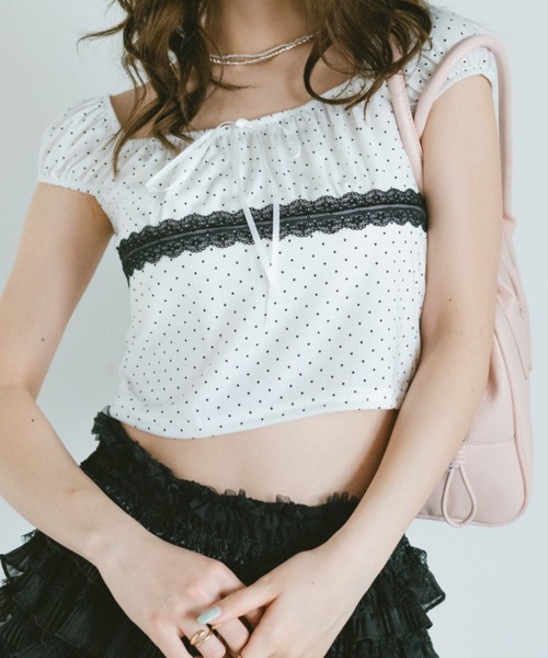 VANNIE U(ヴァニーユー)の「レース切り替えドットミニパフスリーブトップス(Tシャツ/カットソー・レディース・ホワイト/ブラック・FREE)」の17枚目の写真