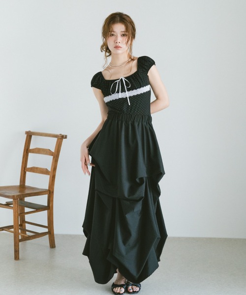 VANNIE U(ヴァニーユー)の「レース切り替えドットミニパフスリーブトップス(Tシャツ/カットソー・レディース・ホワイト/ブラック・FREE)」の5枚目の写真