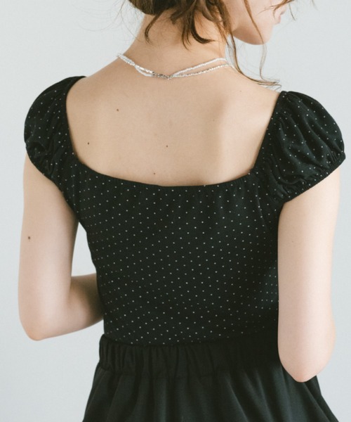 VANNIE U(ヴァニーユー)の「レース切り替えドットミニパフスリーブトップス(Tシャツ/カットソー・レディース・ホワイト/ブラック・FREE)」の6枚目の写真