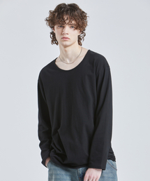 VTWO（ブイツー）の「ウォッシュドUネックロングスリーブTシャツ（ブラック）（Tシャツ/カットソー）」