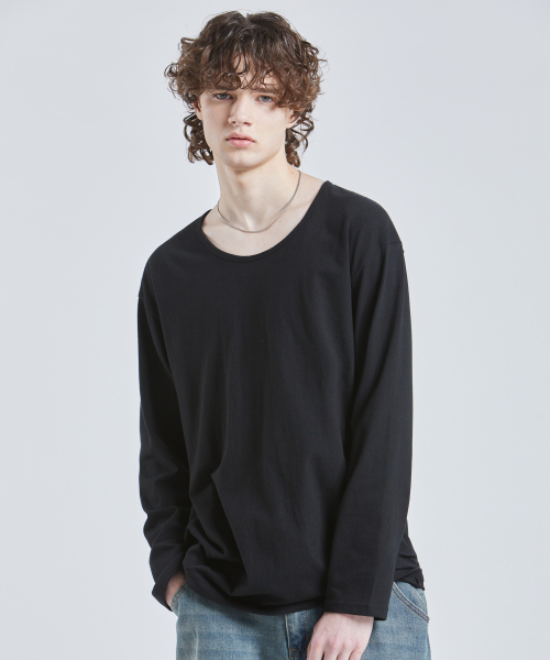 VTWO(ブイツー)の「ウォッシュドUネックロングスリーブTシャツ(ブラック)(Tシャツ/カットソー・メンズ・その他・MEDIUM/LARGE)」の2枚目の写真