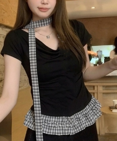 HALEY PESCA(ヘーリーペスカ)の「HALEY PESCA/ドレープネック リボンレイヤードトップス(Tシャツ/カットソー・レディース・ホワイト/ブラック/ダークグレー/グレー・SMALL/MEDIUM)」の11枚目の写真