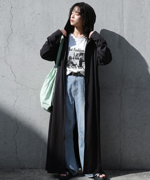 UVカット 接触冷感 フード付き フルジップ ワンピース（ワンピース