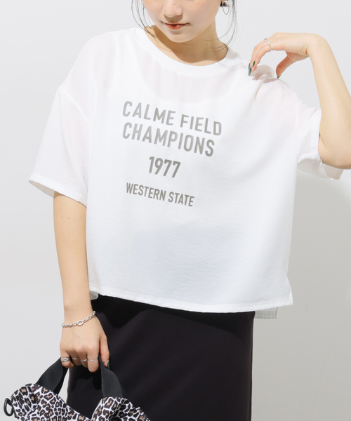 JOURNAL STANDARD relume(ジャーナルスタンダード レリューム)の「《追加2》2WAYジョーゼットロゴTEE(Tシャツ/カットソー・レディース・スミクロ/ホワイト系その他/ブラウン/ダークブルー・FREE)」の1枚目の写真