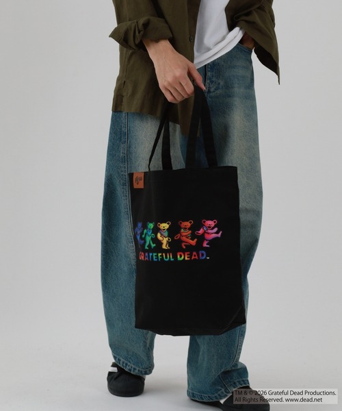 Grateful Dead（グレイトフルデッド）の「Grateful Dead ダンシング・ベア キャンバストートバッグ レザーパーツワンポイント（トートバッグ・メンズ・ブラック/ナチュラル・F）」の7枚目の写真