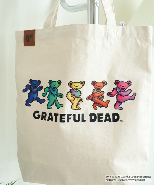 Grateful Dead（グレイトフルデッド）の「Grateful Dead ダンシング・ベア キャンバストートバッグ レザーパーツワンポイント（トートバッグ・メンズ・ブラック/ナチュラル・F）」の4枚目の写真