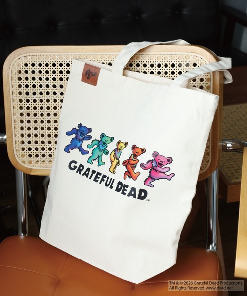 Grateful Dead（グレイトフルデッド）の「Grateful Dead ダンシング・ベア キャンバストートバッグ レザーパーツワンポイント（トートバッグ・メンズ・ブラック/ナチュラル・F）」の5枚目の写真
