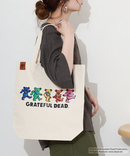 Grateful Dead（グレイトフルデッド）の「Grateful Dead ダンシング・ベア キャンバストートバッグ レザーパーツワンポイント（トートバッグ・メンズ・ブラック/ナチュラル・F）」の16枚目の写真
