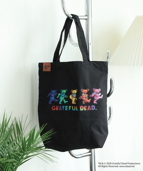 Grateful Dead（グレイトフルデッド）の「Grateful Dead ダンシング・ベア キャンバストートバッグ レザーパーツワンポイント（トートバッグ・メンズ・ブラック/ナチュラル・F）」の3枚目の写真