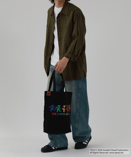 Grateful Dead（グレイトフルデッド）の「Grateful Dead ダンシング・ベア キャンバストートバッグ レザーパーツワンポイント（トートバッグ・メンズ・ブラック/ナチュラル・F）」の15枚目の写真