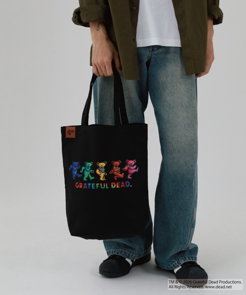 Grateful Dead（グレイトフルデッド）の「Grateful Dead ダンシング・ベア キャンバストートバッグ レザーパーツワンポイント（トートバッグ・メンズ・ブラック/ナチュラル・F）」の6枚目の写真