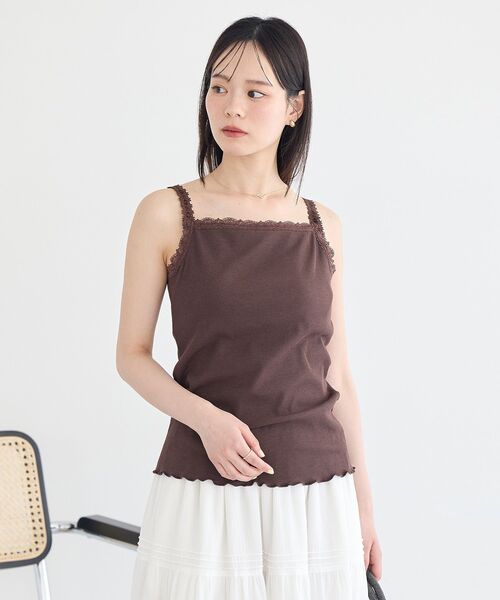 earth music&ecology（アースミュージックアンドエコロジー）の「カップ付レースキャミソール（キャミソール・レディース・オフホワイト/ブラウン/ブラック・FREE）」の6枚目の写真