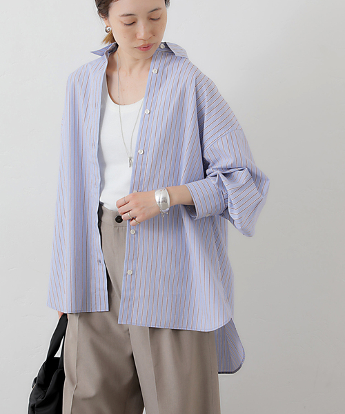 SLOBE IENA(スローブイエナ)の「コットンビックレギュラーシャツ(シャツ/ブラウス・レディース・ホワイト/サックスブルー/イエロー・FREE)」の2枚目の写真