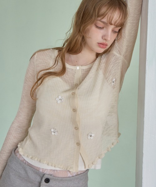Birthday room(バースデイルーム)の「花モチーフシアーCD/Sheer Cardigan with Floral Motif(カーディガン/ボレロ・レディース・ピンク/オフホワイト/グレー・FREE)」の12枚目の写真