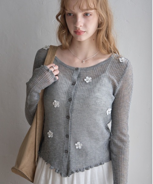 Birthday room(バースデイルーム)の「花モチーフシアーCD/Sheer Cardigan with Floral Motif(カーディガン/ボレロ・レディース・ピンク/オフホワイト/グレー・FREE)」の17枚目の写真