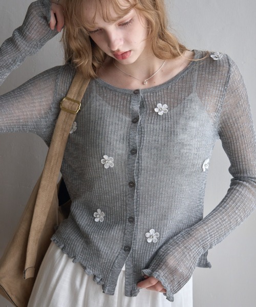 Birthday room(バースデイルーム)の「花モチーフシアーCD/Sheer Cardigan with Floral Motif(カーディガン/ボレロ・レディース・ピンク/オフホワイト/グレー・FREE)」の18枚目の写真